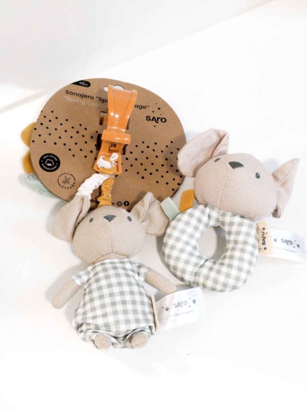 Saro Spring Cottage Rattle Bundle Mouse Mirror Sensory Toy Baby Play Plaid Cute